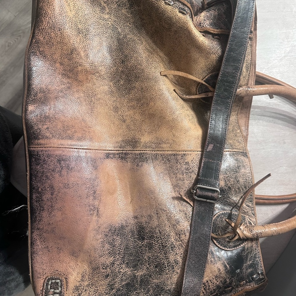 Bed Stu Distressed Brown & Black Leather Shoulder Bag - Picture 6 of 6